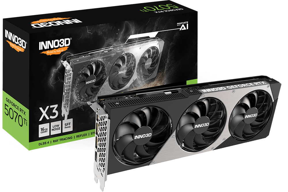 INNO3D - GeForce RTX 5070 Ti 16GB X3, 3x DisplayPort 2.1b, 1x HDMI 2.1b, 750W