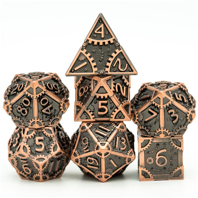 Metal Poly Brushed Steam Punk Copper, Black /Copper (7) Terningsett