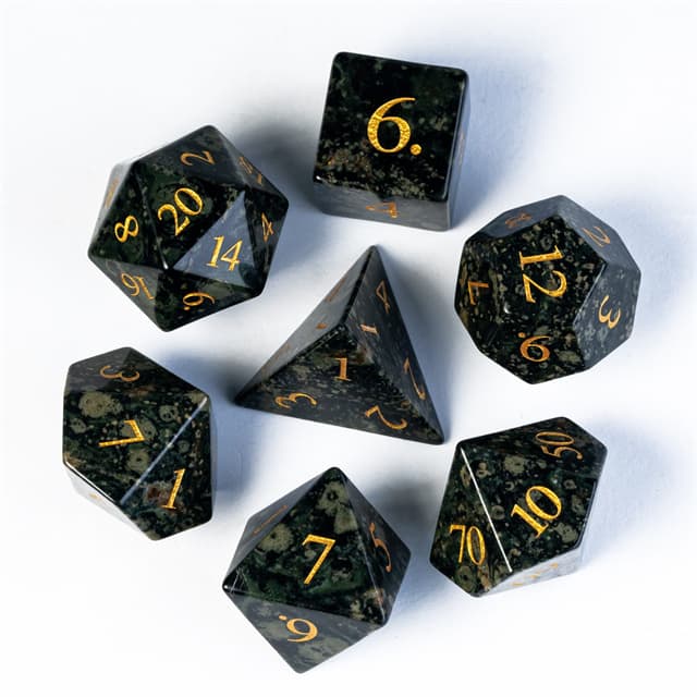 Gemstone Poly Kambaba Jasper Black, Grey /Gold (7) Terningsett