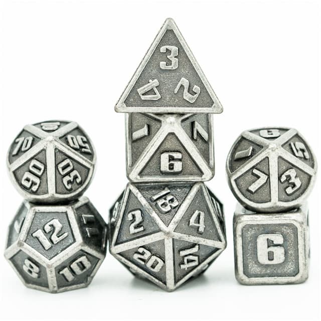 Mini Metal Poly Silver, Black /Silver (7) Terningsett
