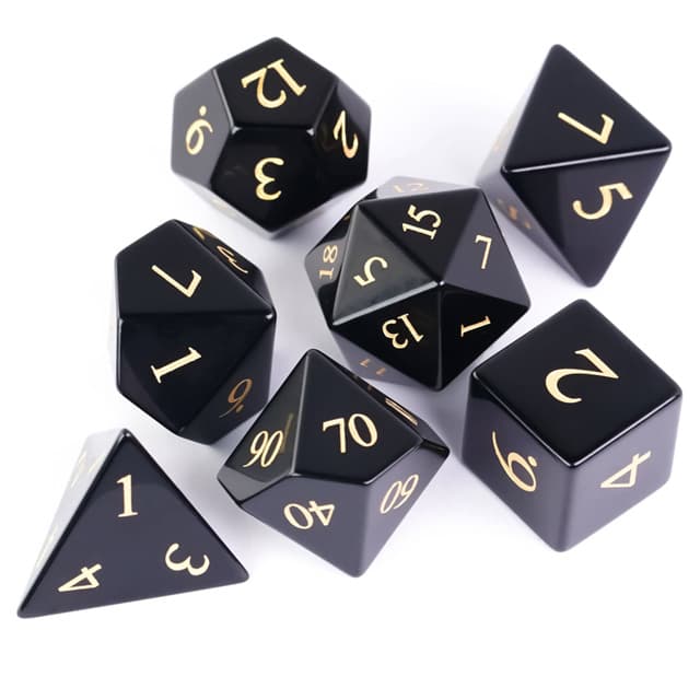 Gemstone Poly Obsidian Glossy Black /Gold (7) Terningsett
