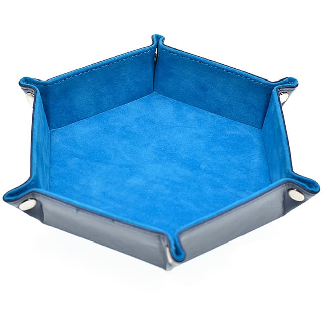 Foldable Leather Hexagon Sky Blue Dice Tray 