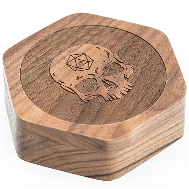 Walnut Hexagon Skull Wooden Dice Box 
