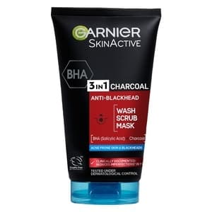 Garnier PureActive BHA Charcoal 3-In-1 Anti-Blackhead Wash Scrub Mask 150ml