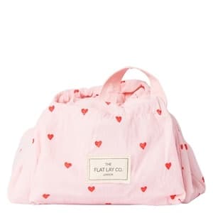 The Flat Lay Co. Parachute Drawstring Flat Lay Makeup Bag Sweet Pink Hearts