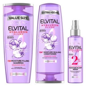 L'Oréal Paris Elvital Hyaluron Plump Leave-in Spray 150ml + Shampoo 400ml + Conditioner 300ml