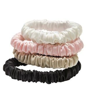 Lenoites Mulberry Silk Skinny Scrunchies, White, Pink, Beige, Black 4pcs