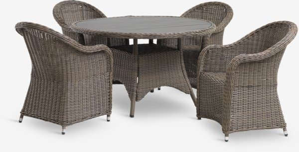 GAMMELBY Ø130 bord + 4 GAMMELBY stol grå