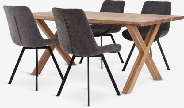 GRIBSKOV L180 bord natur eik + 4 HYGUM stol grå