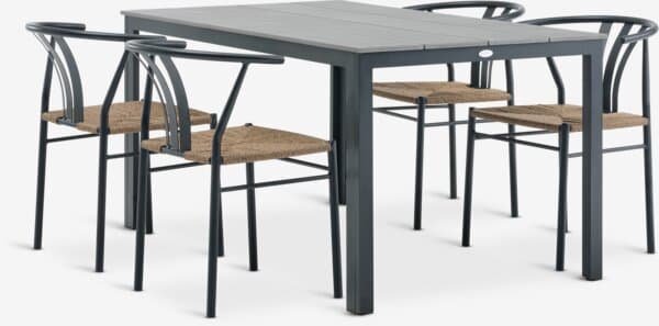 MARIELYST L150 bord grå + 4 TAGMARK stol svart