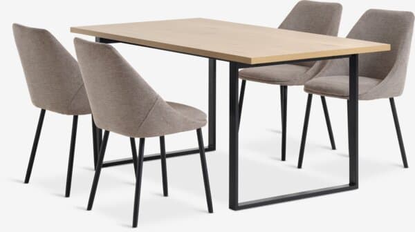 AABENRAA L160 bord varm eik + 4 VELLEV sand/svart