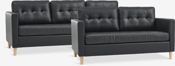 Sofagruppe FALSLEV 3+2-seter svart imitert skinn