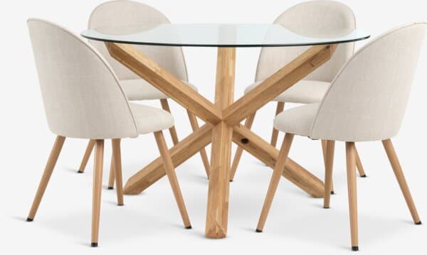 AGERBY Ø119 bord natur eik + 4 THORUP stol beige/natur eik