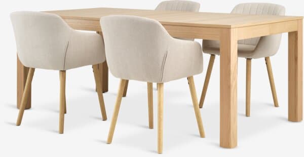 KORSKRO L200/326 bord natur eik + 4 ADSLEV stol beige/eik