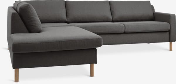 Sofa HELLERUP åpen ende venstre grå stoff/natur eik