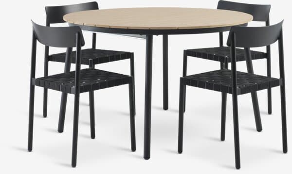 AKTIVEN L118/168 bord natur + 4 HAGLEBU stol svart