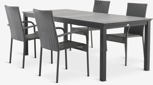 MOSS L214/315 bord + 4 GUDHJEM stol grå