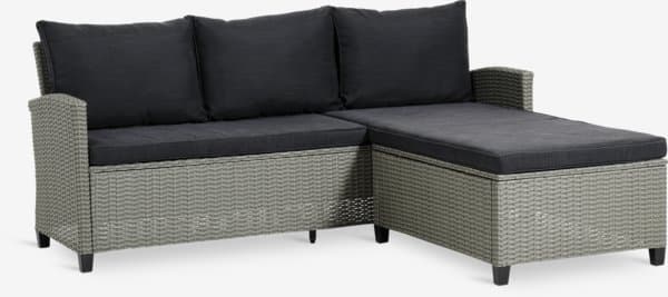 Loungesofa ONDRUP 3-seter m/sjeselong grå