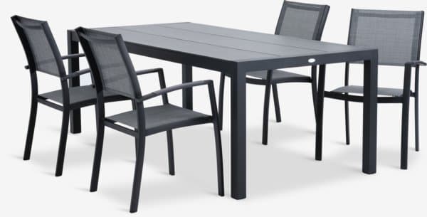 HAGEN L214 bord + 4 STRANDBY stol grå