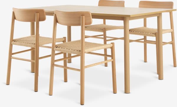 ALSTED L160 bord natur eik + 4 ISLEV stol u/armlene eik