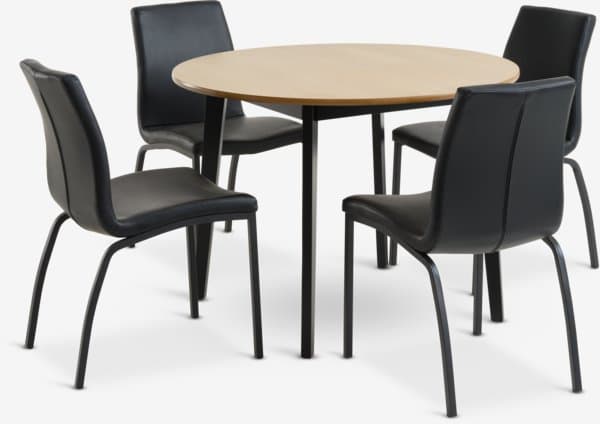 JEGIND Ø105 bord eik + 4 ASAA stol svart