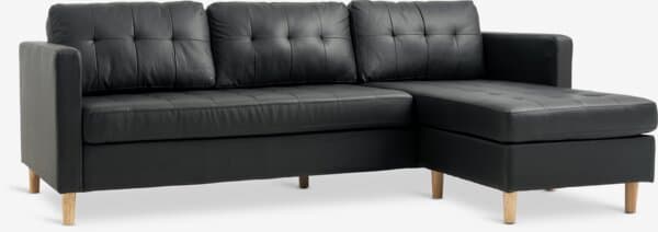Sofa m/sjeselong FALSLEV svart imitert skinn
