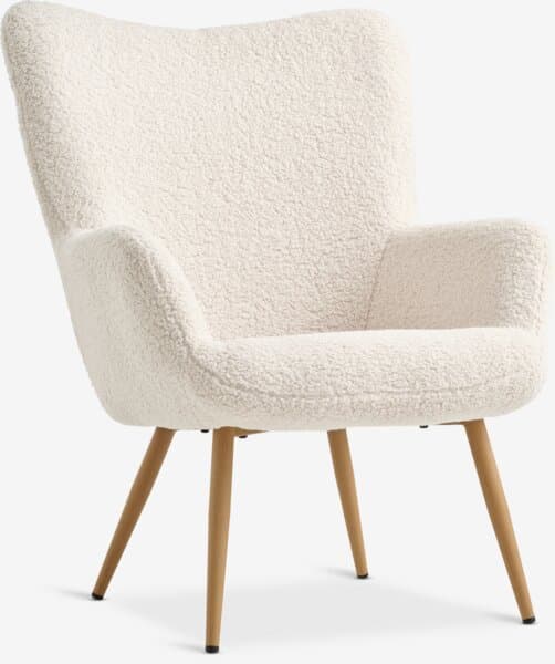 Lenestol HUNDESTED offwhite teddystoff/natur eikefarget