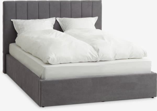 Sengeramme HASLEV 150x200cm m/magasin mørk grått stoff