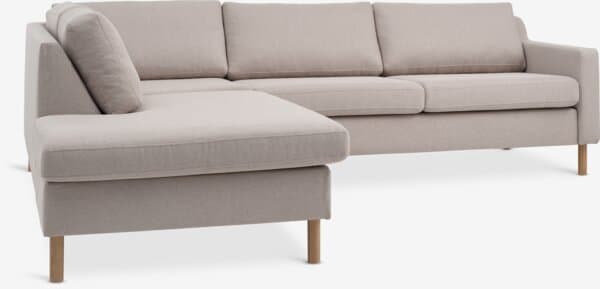 Sofa HELLERUP åpen ende venstre beige stoff/natur eik