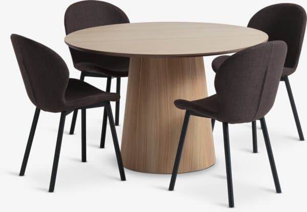 KLIPLEV Ø120 bord natur eik + 4 GEVNINGE stol beige/svart