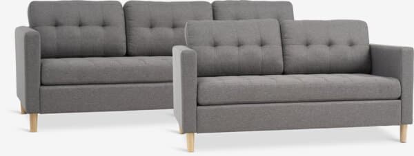 Sofagruppe FALSLEV 3+2-seter grå stoff