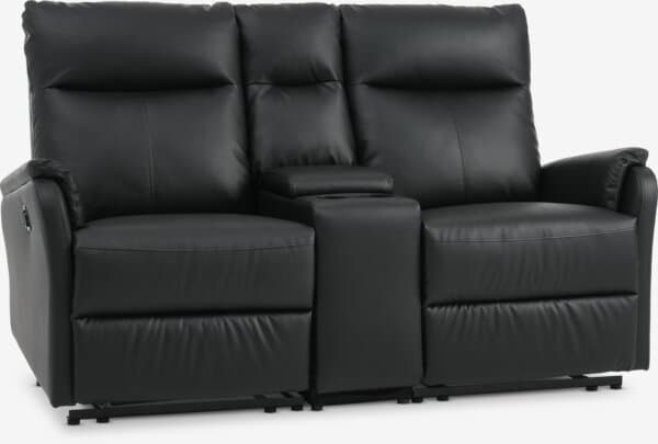 Sofa ABILDSKOV 2-seter m/konsoll svart imitert skinn