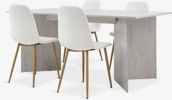 KRONDAL L180 bord travertin + 4 JONSTRUP stol hvit