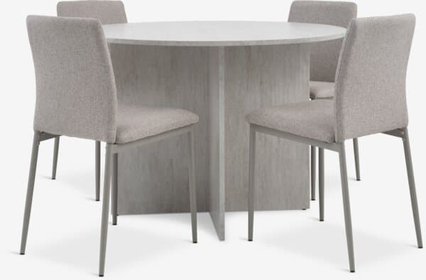 KRONDAL Ø110 bord travertin + 4 BRANDE stol beige