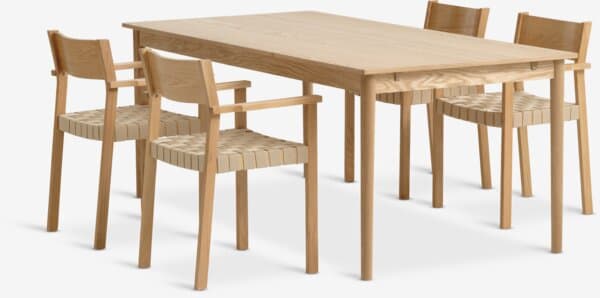 MARSTRUP L190/280 bord natur eik + 4 VADEHAVET stol eik