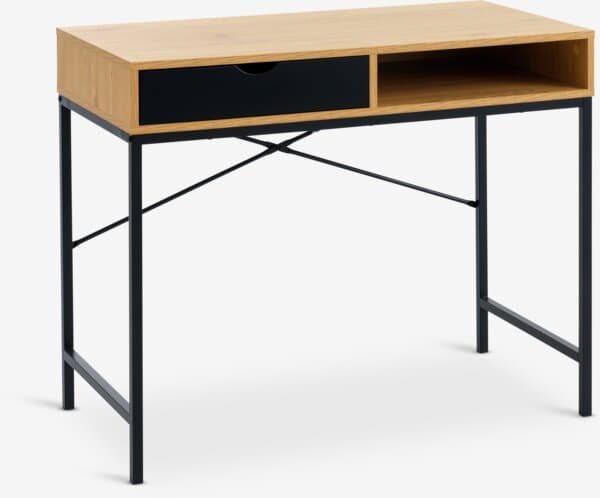 Skrivebord TRAPPEDAL 48x95 1 skuff varm eikefarget/svart