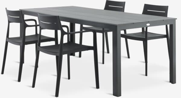 MARIELYST L205 bord grå + 4 INGSTRUP stol svart