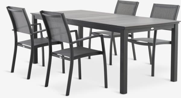 MOSS L214/315 bord + 4 STRANDBY stol grå
