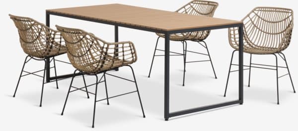 DAGSVAD L190 bord + 4 ILDERHUSE stol natur
