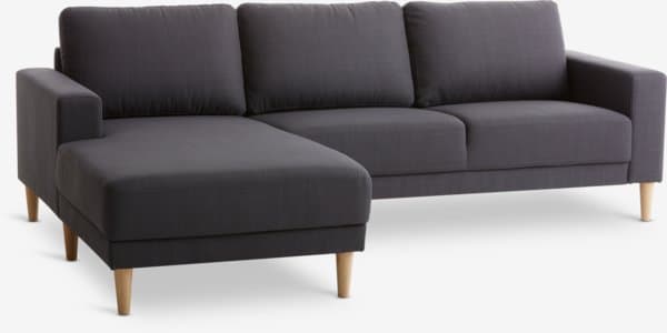Sofa m/sjeselong EGENSE mørk grå stoff