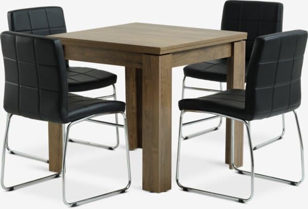 VEDDE L80/160 bord mørk villeik + 4 HAMMEL stol svart