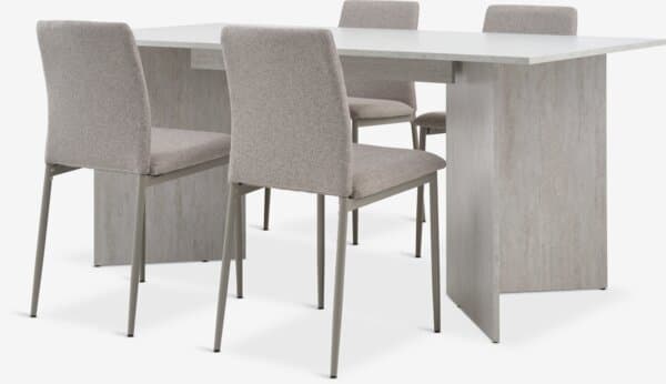 KRONDAL L180 bord travertin + 4 BRANDE stol beige