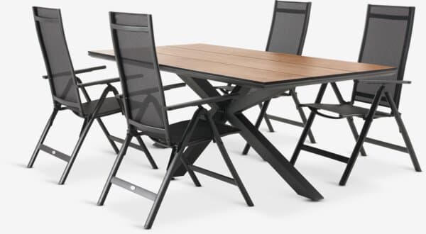 YPNASTED L215 bord natur + 4 LOMMA stol svart