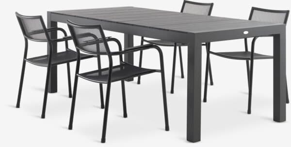 TYDAL L208/272 bord + 4 HEMSEDAL stol svart