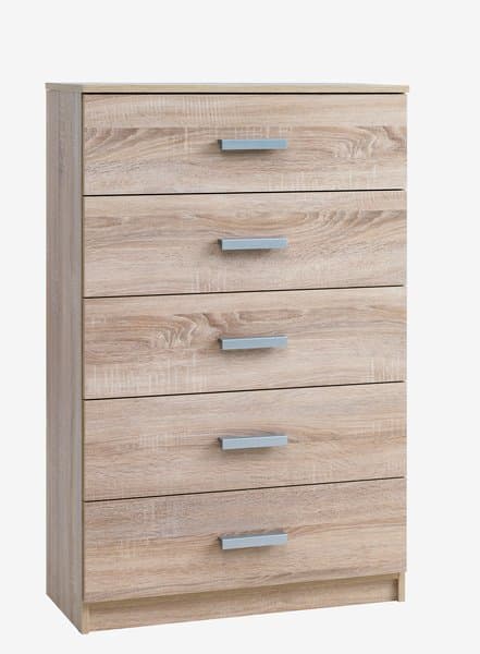 Kommode TAPDRUP 5 skuffer bred lys eikefarget