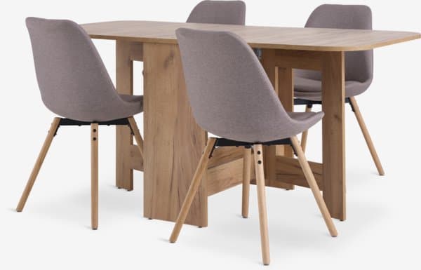 ALLING L100/163 bord varm eik + 4 KASTRUP stol sand