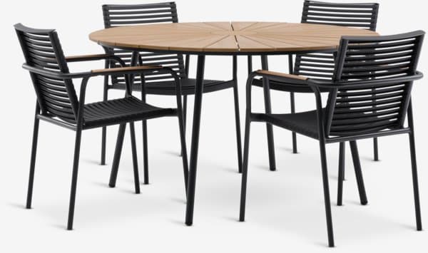 RANGSTRUP Ø130 bord natur/svart + 4 NABE stol svart