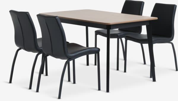 JEGIND L130 bord eik/svart + 4 ASAA stol svart