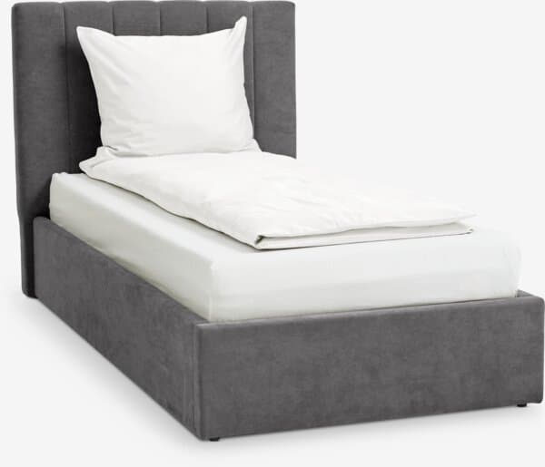 Sengeramme HASLEV 90x200cm m/magasin mørk grått stoff