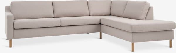 Sofa HELLERUP åpen ende høyre beige stoff/natur eik